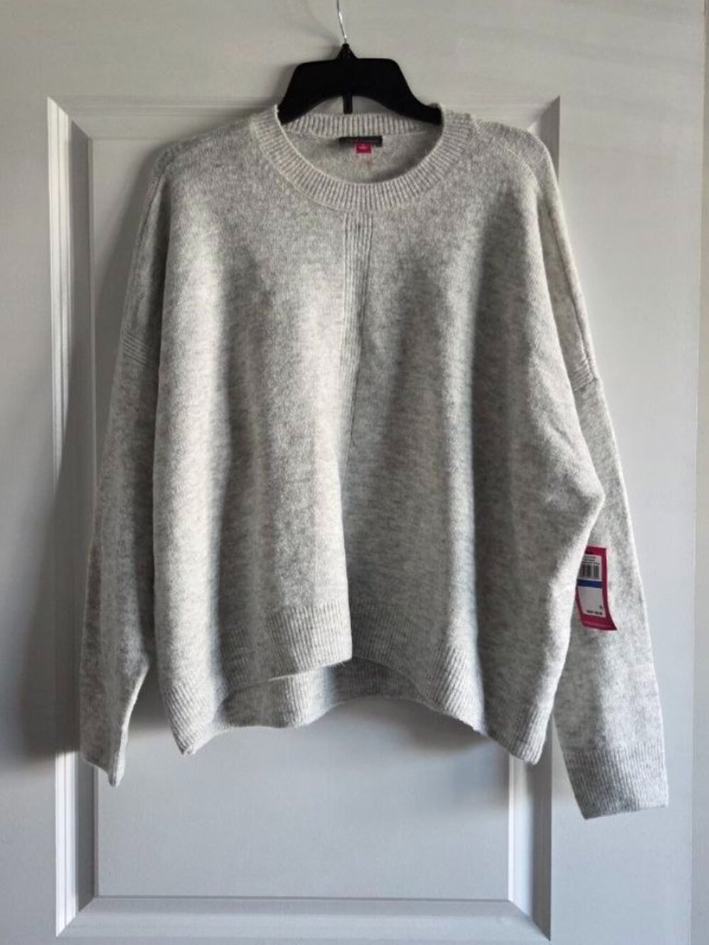 $69 Vince Camuto Plus Size Ribbed-Front Crewneck Sweater Silver Heather Size XL